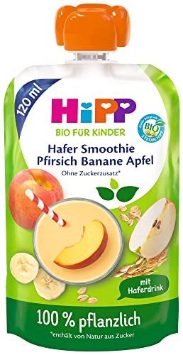 HiPP Bio für Kinder Smoothie Apfel Pfirsich Banane mit Haferdrink, 120ml, 6er Pack (6x120ml) von HiPP