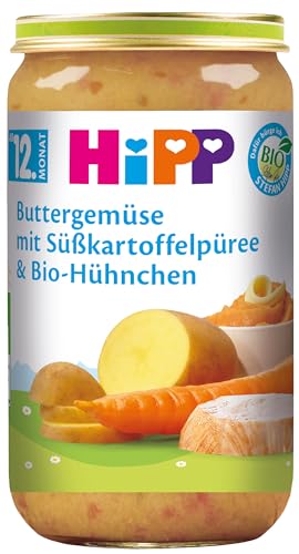 HiPP Buttergemüse mit Süßkartoffelpüree und Bio-Hühnchen, 6er Pack (6 x 250 g) von HiPP