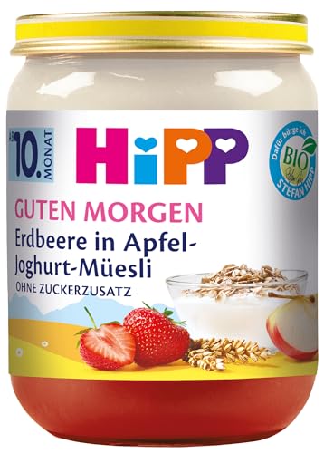 HiPP Bio Guten Morgen Erdbeere in Apfel-Joghurt-Müesli (6 x 160g), ab 10. Monat, ohne Zuckerzusatz, mit wertvollem Calcium, in bester Bio-Qualität von HiPP