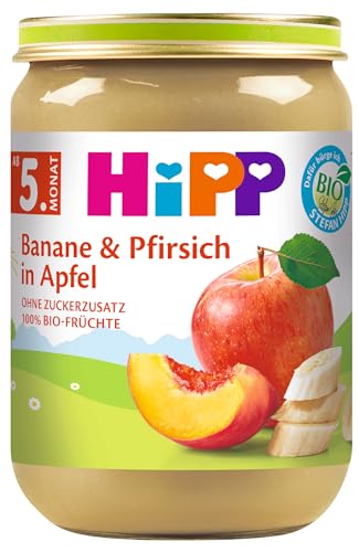 HiPP Früchte Banane und Pfirsich in Apfel, 6er Pack (6 x 190 g) von HiPP
