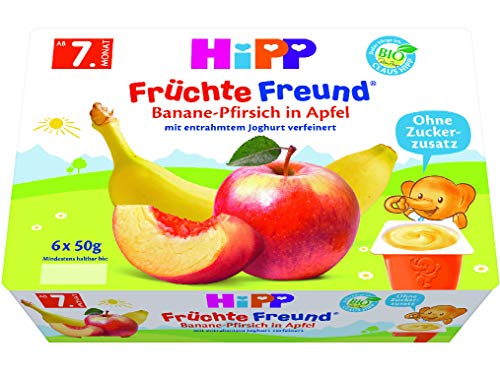 HiPP Früchte-Freund Banane-Pfirsich in Apfel, 4er Pack (6 x 50 g) von HiPP