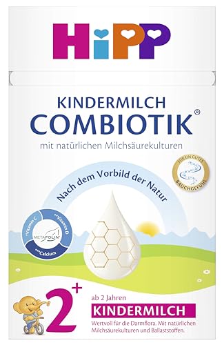 HiPP Kindermilch Combiotik 2+ (4 x 600g) ab 2 Jahren, mit natürlichen Milchsäurekulturen und Ballaststoffen, Calcium, Vitamine C und D, für ein gutes Bauchgefühl von HiPP