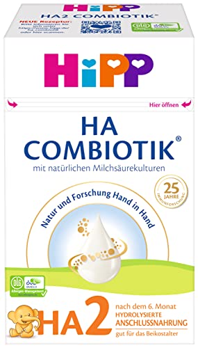 HiPP HA 2 Combiotik, hydrolysierte Folgenahrung (4 x 600g) - nach dem 6. Monat, mit natürlichen Milchsäurekulturen, GOS, Omega-3 (DHA, ALA), für sensible Immunsysteme von HiPP