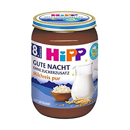 HiPP Bio Gute Nacht Milchreis pur (6 x 190g), Babymilchbrei ab 8. Monat, ohne Zuckerzusatz, glutenfrei, gut sättigend, in bester Bio-Qualität von HiPP