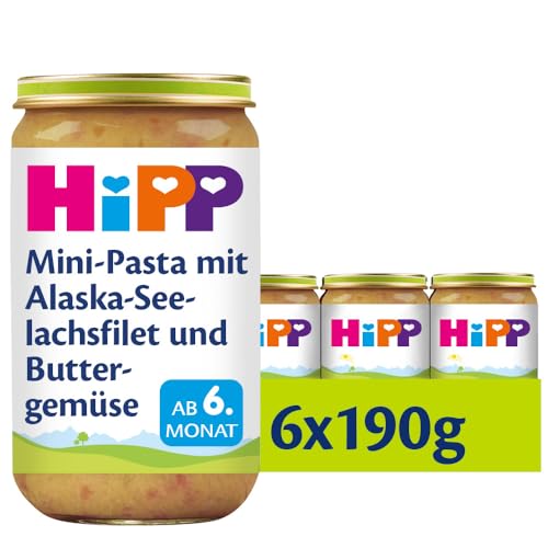 HiPP Mini-Pasta mit Alaska-Seelachsfilet und Buttergemüse, 6er Pack (6 x 190 g) von HiPP