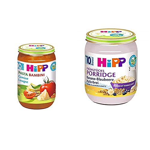 HiPP Pasta Bambini - Gemüse-Lasagne, 6er Pack (6 x 220 g) & stuecksporridge Banane-Blaubee, 6 x 160g von HiPP