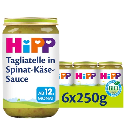 HiPP Bio Pasta Bambini Tagliatelle in Spinat-Käse-Sauce (6 x 250g), Menü ab 12. Monat, mit Omega-3, in bester Bio-Qualität von HiPP