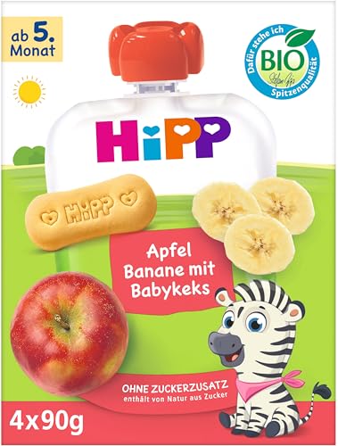 HiPP Quetschbeutel für Babys, Frucht und Getreide, Apfel-Banane mit Babykeks, 100% Bio-Früchte ohne Zuckerzusatz, 4 x 4 Beutel à 90 g HiPP Quetschbeutel für Babys, Frucht und Getreide, Apfel-Banane mit Babykeks, 100% Bio-Früchte ohne Zuckerzusatz, 4 x 4 Beutel à 90 g von HiPP