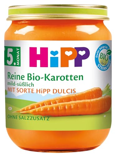 HiPP Reine Bio-Karotten (6 x 125g), ab 5. Monat, ohne Salzzusatz, mild-süßlich, ideal zum Beikoststart,in bester Bio-Qualität von HiPP