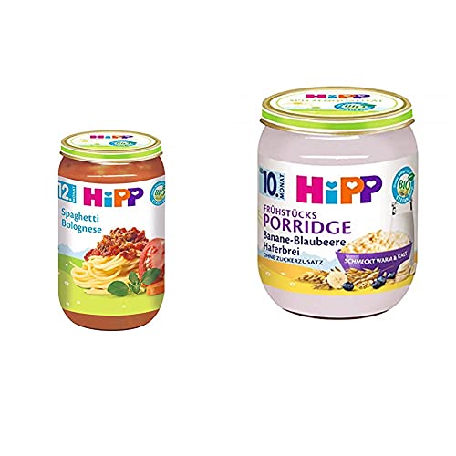 HiPP Spaghetti Bolognese, 6er Pack (6 x 250 g) & stuecksporridge Banane-Blaubee, 6 x 160g von HiPP