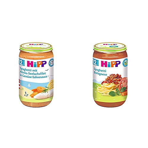 HiPP Spaghetti mit Alaska-Seelachsfilet in Gemüse-Sahnesauce, 6er Pack (6 x 250 g) & Spaghetti Bolognese, 6er Pack (6 x 250 g) von HiPP