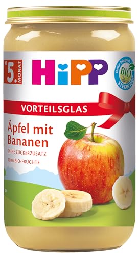 HiPP Bio Früchte Äpfel mit Bananen (6 x 250 g), ab 5. Monat, ohne Zuckerzusatz, 100% Frucht, in bester Bio-Qualität von HiPP