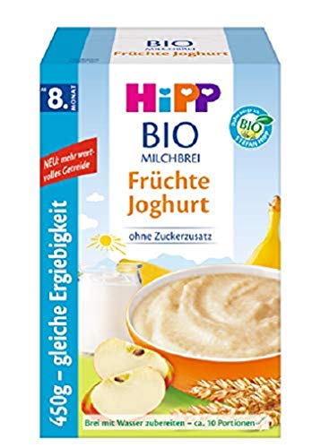Hipp Bio-Milchbreie ohne Zuckerzusatz-Vorratspackung, ab 8. Monat, Früchte Joghurt, 4er Pack (4 x 450 g) von HiPP