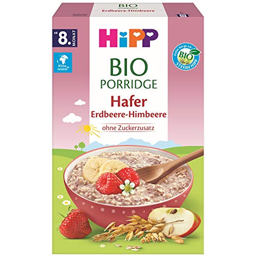 HiPP Bio Porridge Hafer Erdbeere-Himbeere (6 x 250g), ab 8. Monat, mit Bio-Hafer, Vitamin B1, ohne Zuckerzusatz, in bester Bio-Qualität von HiPP