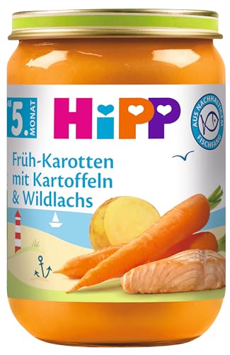 HiPP Früh-Karotten mit Kartoffeln und Wildlachs (6 x 190g), Menü ab 5. Monat, mit Omega-3, aus nachhaltigem Fischfang von HiPP