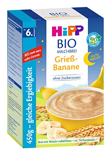 Hipp Gute-Nacht-Brei Grieß Banane 450g, 4er Pack (4 x 450g) von HiPP