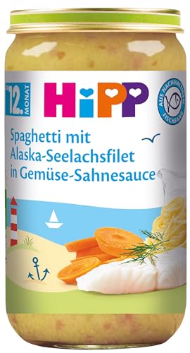 HiPP Spaghetti mit Alaska-Seelachsfilet in Gemüse-Sahnesauce, 6er Pack (6 x 250 g) von HiPP