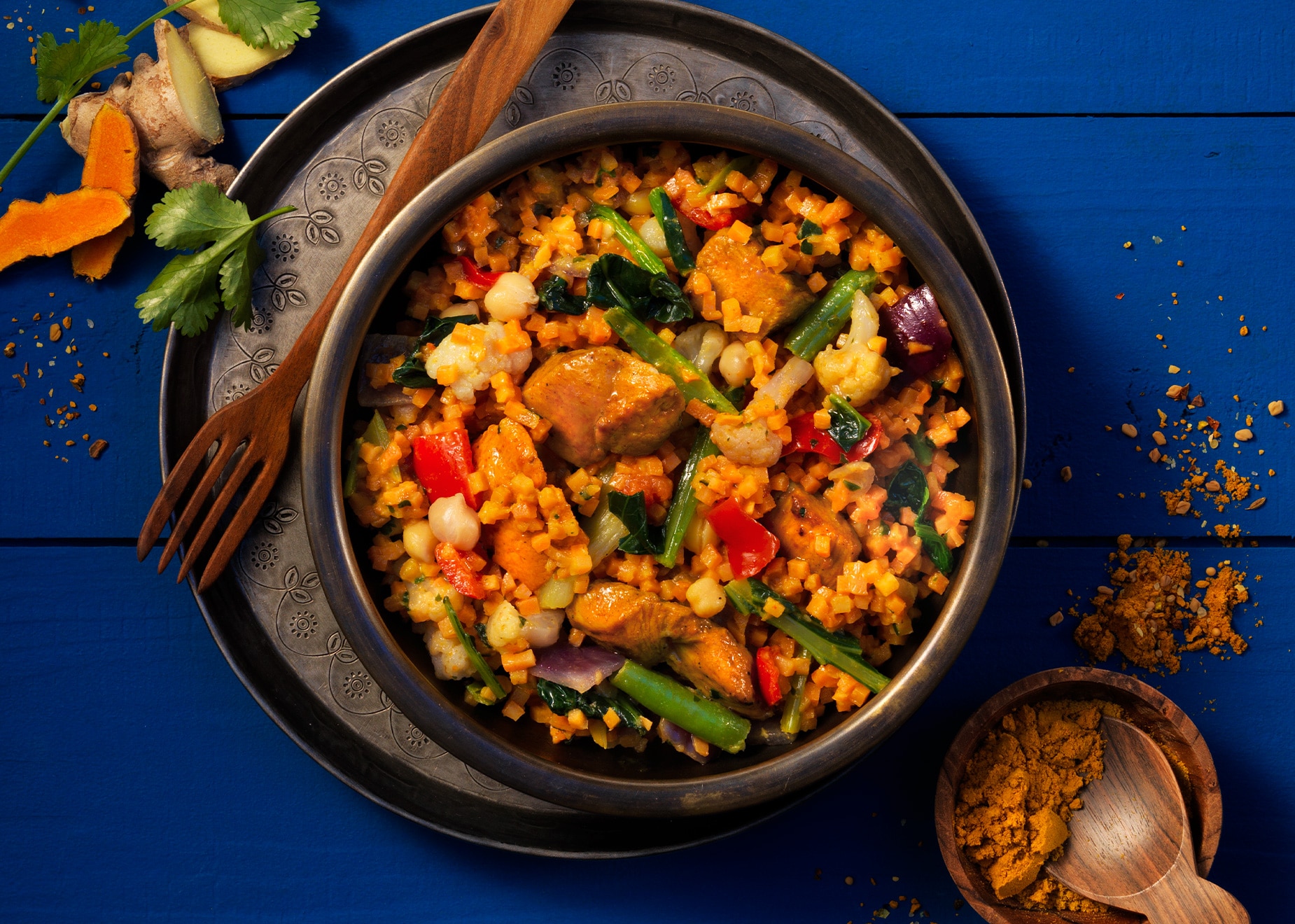 Gemüse-Hähnchenpfanne „Indian Curry“ Gemüse-Hähnchenpfanne „Indian Curry“ von High Protein