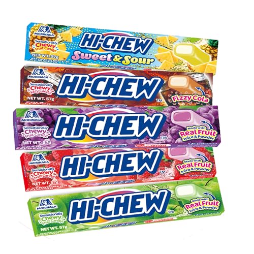 Hi Chew Japanische Süßigkeiten-Sortiment (5 verschiedene Geschmacksrichtungen) | Sweet & Sour (Ananas), Fizzy Cola, Traube, Erdbeere, grüner Apfel von Hilary Whole Foods