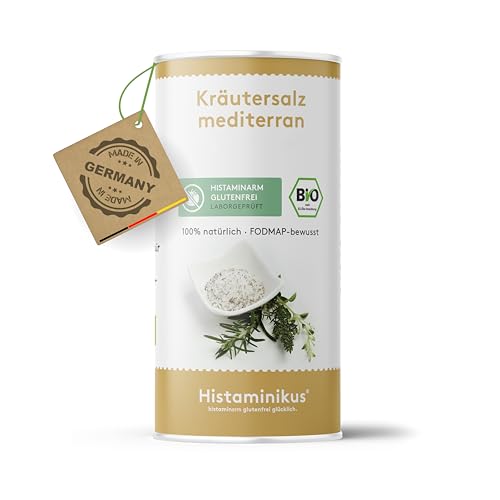 Histaminikus Kräutersalz mediterran, Bio Gewürzmischung (180g), hefefreies Naturprodukt ohne Geschmacksverstärker, histaminarm, fodmap-bewusst, glutenfrei, vegan und geeignet bei Reizdarm von Histaminikus