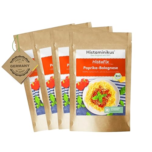 Histaminikus HistaFix Bio Paprika-Bolognese - 4er-Packung - 2-3 Portionen pro Tüte - Bio Gewürzmischung - geeignet bei Histaminintoleranz - glutenfrei und ohne Sonnenblumenöl - Made in Germany von Histaminikus