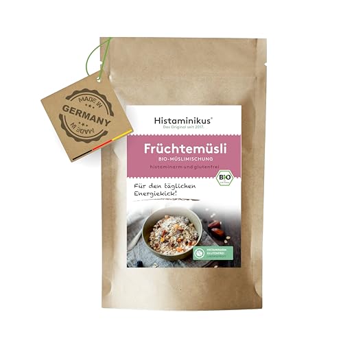 Histaminikus Früchtemüsli, zuckerfreies Bio Müsli ohne Zusatzstoffe (375g), histaminarm, glutenfrei, vegan und ohne Nüsse, naturbelassen und geeignet bei Histaminintoleranz von Histaminikus