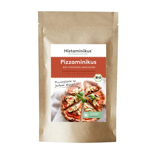 Histaminikus Pizzaminikus, histaminarme Pizzateig-Backmischung für ein Backblech mitglutenfreiem Reis- und Hirsevollkornmehl, milder Pizzagenuss, ohne künstliche Aromen, Farb- und Konservierungsstoffe von Histaminikus