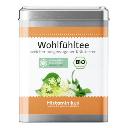 Histaminikus Wohlfühltee Bio, 60g (30 Portionen) wohltuende Kräuter für innere Harmonie und bei Erkältungskrankheiten, glutenfrei, histaminarm laborgeprüft, loser Tee von Histaminikus