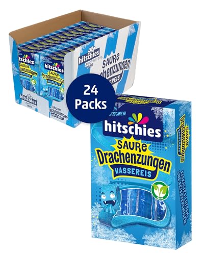 hitschies Saure Drachenzungen Wassereis Blau - Fruchtig-saures Wassereis - Sorte: Blaue Himbeere - Ideal im Sommer - Vegan - 24 x 400ml von Hitschler