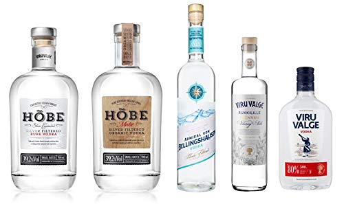 Best of Estonia Vodka Set bestehend aus je 1 x Hõbe Silver & Bio Vodka, 1x Admiral v. Bellingshausen, 1 x Viru Valge Cornflower Vodka & 80% Overproof Vodka von Hõbe