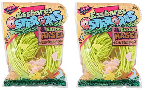 Hoch Ostergras mit Hasen 2er Pack - grünes Ostergras - essbares Ostergras und Osterhasen aus Essoblaten - Füllung für Osternester Hoch Ostergras mit Hasen 2er Pack - grünes Ostergras - essbares Ostergras und Osterhasen aus Essoblaten - Füllung für Osternester von Hoch fun-food