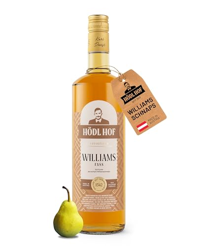 Hödl Hof Williams Fass | 38% vol. | Williams Christ Birnenschnaps im Eichenfass gelagert | Silber Steirische Landesbewertung 2018 | Obstbrand aus Früchten vom eigenen Obstgärten | (1,0 l) von Hödl Hof Fruchtdestillerie und Spirituosen GmbH, Stubenberg 21, 8223 Stubenberg am See