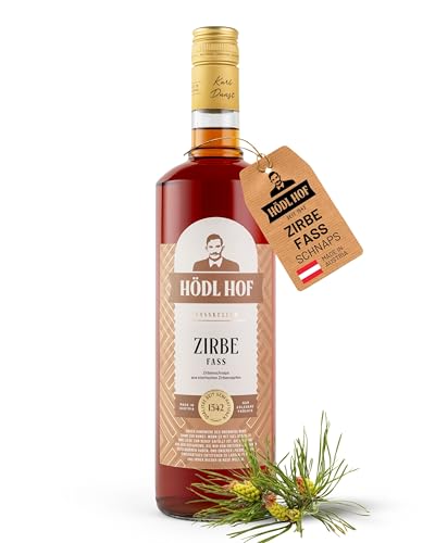 Hödl Hof Zirbe Fass 1,0L I Zirbenschnaps aus steirischen Zirbenzapfen I im Holzfass gelagert I Zirbenschnaps aus hochwertigen Zutaten I Feiner Zirbenlikör aus dem Eichenfass I Edle Spirituose 38% vol von Hödl Hof