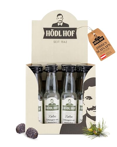 Hödl Hof Zirbe Fass | 38% vol. | Zirbenschnaps im Holzfass gelagert (Eichenfass) | Sortensieger Steirische Landesbewertung 2020 | Zirbenschnaps aus steirische Zirbenzapfen | (24x20ml) von Hödl Hof - Qualität seit Generationen