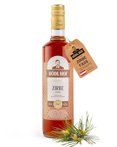 Hödl Hof Zirbe Fass 0,7L I Zirbenschnaps aus steirischen Zirbenzapfen I im Holzfass gelagert I Zirbenschnaps aus hochwertigen Zutaten I Feiner Zirbenlikör aus dem Eichenfass I Edle Spirituose 38% vol von Hödl Hof