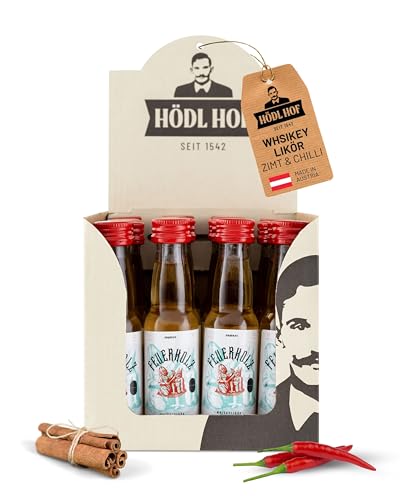 Hödl Hof Feuerholz Whisky-Likör 24x0,02 L I Hochwertiger Whiskylikör mit Nuancen an Zimt & Chili I Premium Likör ideal als Geschenk I Feuriger Chili-Zimt-Likör I Edle Spirituose 33% von Hödl Hof