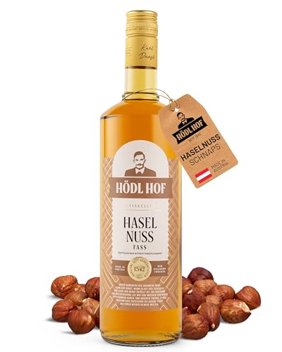 Hödl Hof Haselnuss Fass 1,0L I Feiner Haselnuss-Schnaps mit gerösteten Nüssen I Hochwertiger Haselnuss-Geist aus Eichenfass-Lagerung I Edle Spirituose 38% vol von Hödl Hof