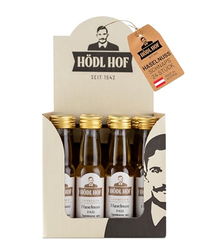 Hödl Hof Haselnuss Fass | 38% vol. | Haselnuss Schnaps im Holzfass gelagert (Eichenfass) | Gold World Spirits Awards 2018 | Haselnuss Spirituose gelagert im Holzfass | (24x20ml) von Hödl Hof