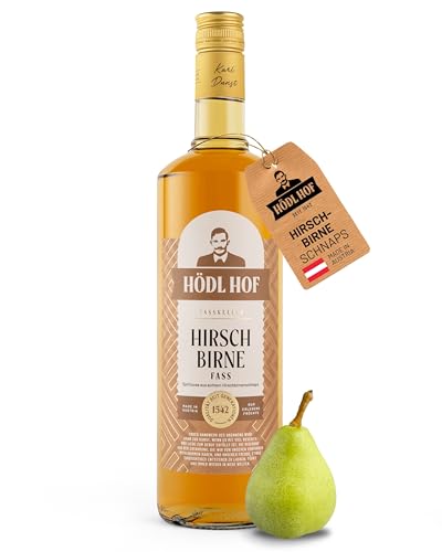 Hödl Hof Hirschbirne Fass 0,7 l, 38% vol., Hirschbirnenschnaps im Holzfass gelagert (Eichenfass), Hirschbirnenschnaps aus Früchten vom eigenen Obstgärten von Hödl Hof