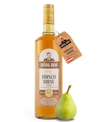 Hödl Hof Hirschbirne Fass 1,0 l, 38% vol., Hirschbirnenschnaps im Holzfass gelagert (Eichenfass), Hirschbirnenschnaps aus Früchten vom eigenen Obstgärten von Hödl Hof