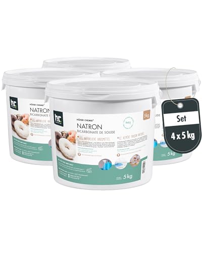 Höfer Chemie Natron Backsoda Natriumhydrogencarbonat 4 x 5 kg - Natron Pulver in Lebensmittelqualität - Effektives Hausmittel - Vielseitig Verwendbar von Höfer Chemie