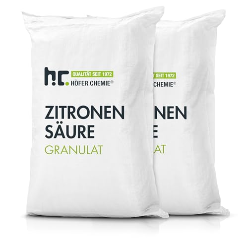 Höfer Chemie 2 x 25 kg Zitronensäure Granulat in Lebensmittelqualität - Entkalker, Allzweckreiniger und für DIY Pflege- & Reinigungsprodukte von Höfer Chemie