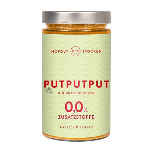 Hofgut Stöcken | Bio-Butterchicken PUTPUTPUT mit Hähnchen in Tomatenbuttersauce | Indisches Fertiggericht ohne Zusatzstoffe | 620ml Hofgut Stöcken | Bio-Butterchicken PUTPUTPUT mit Hähnchen in Tomatenbuttersauce | Indisches Fertiggericht ohne Zusatzstoffe | 620ml von Hofgut Stöcken