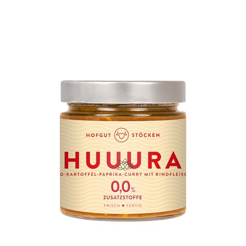 Hofgut Stöcken | Huuura Bio-Kartoffel-Paprika-Curry mit Rindfleisch | Würziges Curry mit Bio-Rind, Kartoffeln & Paprika | Fertiggericht ohne Zusatzstoffe (330) von Hofgut Stöcken