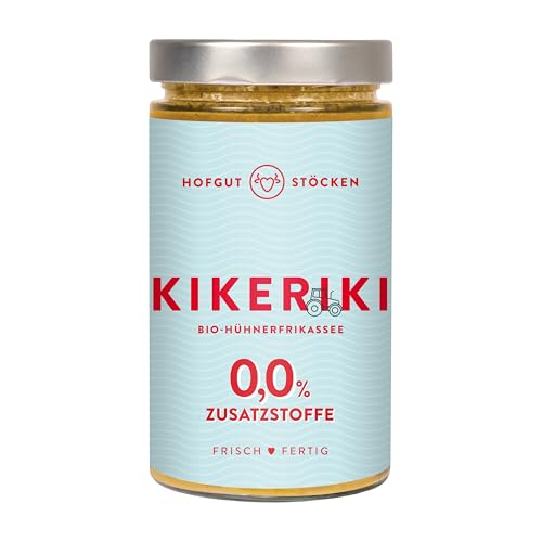 Hofgut Stöcken | KIKERIKI Bio-Hühnerfrikassee KIKERIKI mit Spargel, Champignons & Erbsen | Fertiggericht ohne Zusatzstoffe | 620ml Beschreibungstext: Hofgut Stöcken | KIKERIKI Bio-Hühnerfrikassee KIKERIKI mit Spargel, Champignons & Erbsen | Fertiggericht ohne Zusatzstoffe | 620ml Beschreibungstext: von Hofgut Stöcken