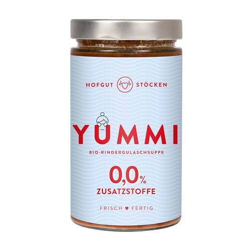 Hofgut Stöcken | YUMMI Bio-Rindergulasch-Suppe YUMMI mit Kartoffeln, Paprika & Tomaten | Fertiggericht ohne Zusatzstoffe (620ml) von Hofgut Stöcken