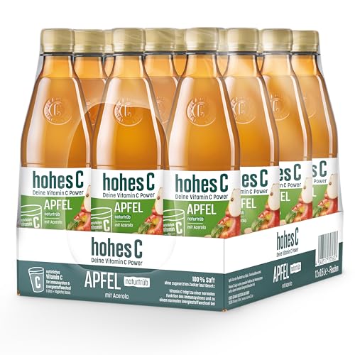 hohes C Apfel naturtrüb (12 x 0,5l), 100% Saft, Apfelsaft, Vitamin C, ohne Zuckerzusatz laut Gesetz, vegan, mit recyceltem PET von Hohes C