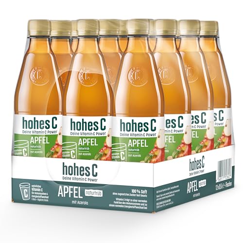 hohes C Apfel naturtrüb (12 x 0,5l), 100% Saft, Apfelsaft, Vitamin C, ohne Zuckerzusatz laut Gesetz, vegan von Hohes C