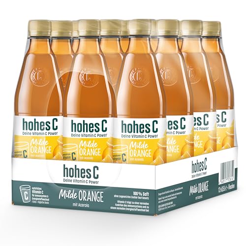 hohes C Milde Orange (12 x 0,5l), 100% Saft, Orangensaft, Vitamin C, ohne Zuckerzusatz laut Gesetz, weniger Säure, vegan von Hohes C