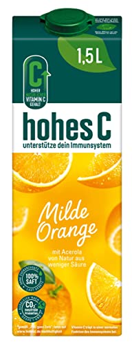 hohes C Milde Orange (1 x 1,5l), 100% Saft, Orangensaft, Vitamin C, ohne Zuckerzusatz laut Gesetz, weniger Säure, vegan von Hohes C